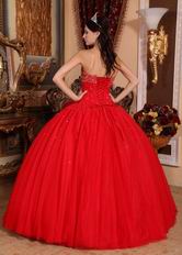 Sleeveless Beaded Scarlet Red Tulle Quinceanera Dress