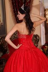 Sleeveless Beaded Scarlet Red Tulle Quinceanera Dress