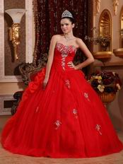 Appliqued Corset Back Scarlet Girls Birthday Quinceanera Dress