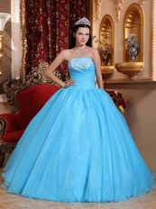 Strapless Aqua Blue Organza Skirt Quinceanera Dress Cheap