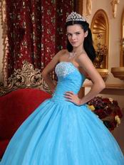 Strapless Aqua Blue Organza Skirt Quinceanera Dress Cheap