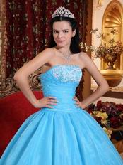 Strapless Aqua Blue Organza Skirt Quinceanera Dress Cheap