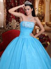 Strapless Aqua Blue Organza Skirt Quinceanera Dress Cheap