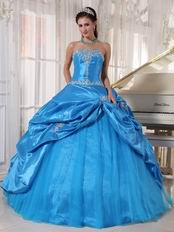 Appliqued Dodger Blue Strapless Quinceanera Birthday Dress