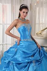 Appliqued Dodger Blue Strapless Quinceanera Birthday Dress