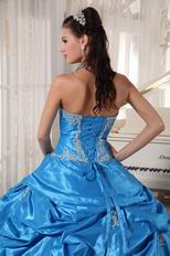 Appliqued Dodger Blue Strapless Quinceanera Birthday Dress