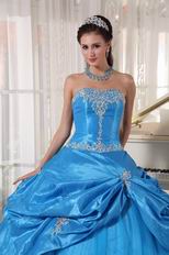 Appliqued Dodger Blue Strapless Quinceanera Birthday Dress