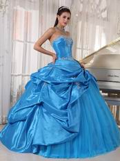 Appliqued Dodger Blue Strapless Quinceanera Birthday Dress