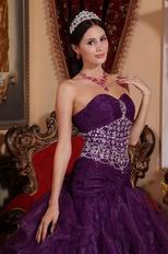 Purple Ruffled Skirt Floor Length Ball Gown With Beading