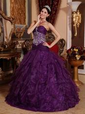 Purple Ruffled Skirt Floor Length Ball Gown With Beading