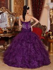 Purple Ruffled Skirt Floor Length Ball Gown With Beading