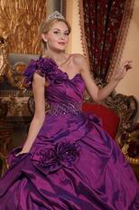 Handmade Flowers Purple One Shoulder Quinceanera Dress