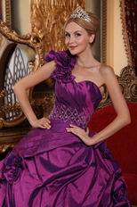 Handmade Flowers Purple One Shoulder Quinceanera Dress