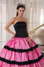 Rose Pink Layers Skirt With Black Bordure Quinceanera Dresses Gowns