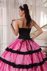 Rose Pink Layers Skirt With Black Bordure Quinceanera Dresses Gowns