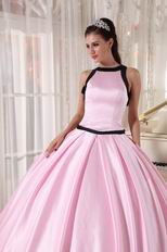 Scoop Neckline Baby Pink Quinceanera Dress With Black Bordure