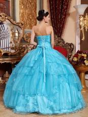 Cheap Aqua Blue Organza 2014 Prom Quinceanera Gown