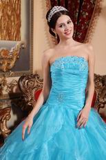 Cheap Aqua Blue Organza 2014 Prom Quinceanera Gown