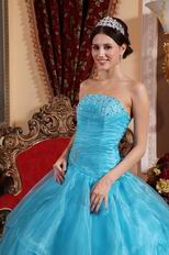 Cheap Aqua Blue Organza 2014 Prom Quinceanera Gown