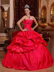 Strapless Bubble Floor-length Scarlet Taffeta Quinceanera Dress