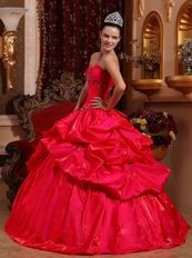 Strapless Bubble Floor-length Scarlet Taffeta Quinceanera Dress