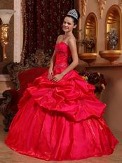 Strapless Bubble Floor-length Scarlet Taffeta Quinceanera Dress