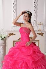 Hot Pink Organza Cascade Gangnam Style Quinceanera Dress