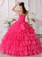 Hot Pink Organza Cascade Gangnam Style Quinceanera Dress