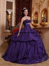 Sweetheart Embroidery Puffy Blue Violet Quinceanera Dress