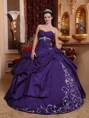 Sweetheart Embroidery Puffy Blue Violet Quinceanera Dress