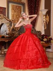 Strapless Scarlet Organza Layers Puffy Skirt Quinceanera Dress