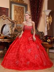 Strapless Scarlet Organza Layers Puffy Skirt Quinceanera Dress