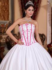 Strapless Basque Waist White Quinceanera Dress With Applique