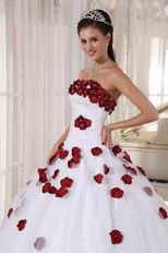 New Arrival White Quinceanera Gown With Wine Red Applique