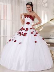 New Arrival White Quinceanera Gown With Wine Red Applique