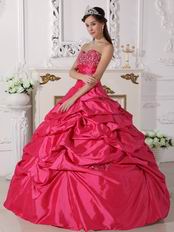 Deep Rose Pink Beading Emberllish Quinceanera Dress