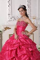 Deep Rose Pink Beading Emberllish Quinceanera Dress