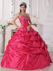 Deep Rose Pink Beading Emberllish Quinceanera Dress