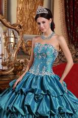 Teal Princess Ball Gown Prom Dress With Applique