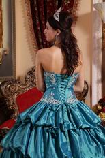 Teal Princess Ball Gown Prom Dress With Applique