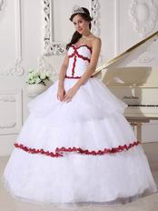 Wine Red Details Dama Quinceanera Dress In White