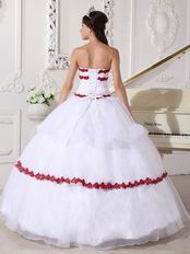 Wine Red Details Dama Quinceanera Dress In White