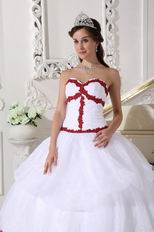 Wine Red Details Dama Quinceanera Dress In White