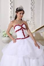 Wine Red Details Dama Quinceanera Dress In White