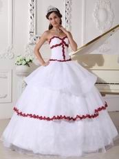 Wine Red Details Dama Quinceanera Dress In White