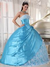 Bright Sky Blue Strapless Lace Quinceanera Dress