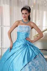 Bright Sky Blue Strapless Lace Quinceanera Dress