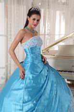 Bright Sky Blue Strapless Lace Quinceanera Dress