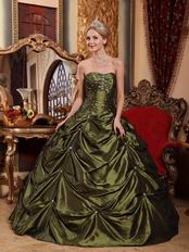 Olive Green Floor-length Taffeta Fabric Quinceanera Dress