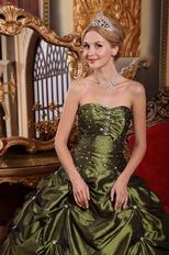Olive Green Floor-length Taffeta Fabric Quinceanera Dress